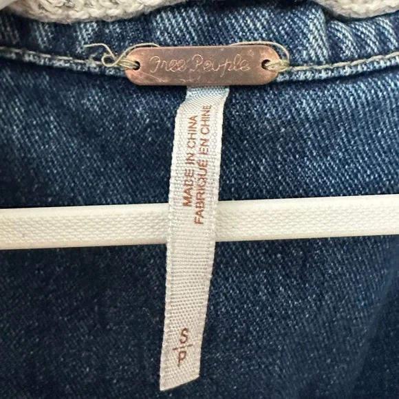 Free People Denim Jacket with Gray Knit Hoodie Sleeves - Picture 4 of 4